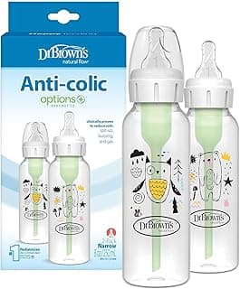 Dr. Brown’s Natural Flow® Anti-Colic Options+™ Narrow Baby Bottle, 8 oz/250 ml, Bear and Owl, 2 pack