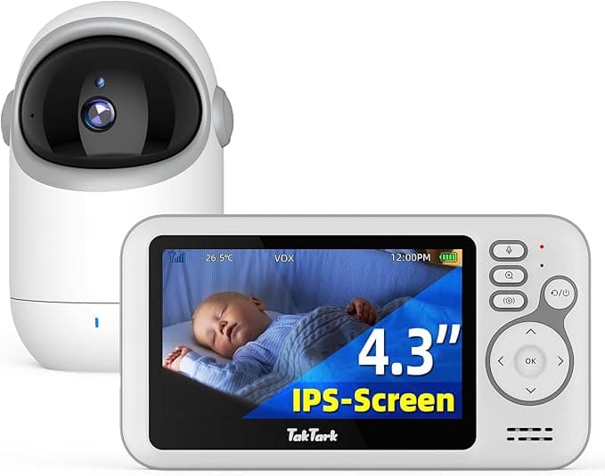 TakTark Baby Monitor, 4.3" Video Baby Camera, Pan & Tilt, 2 Way Audio, Night Vision, Digital Zoom,Temperature Monitoring, VOX Sound Dection, Ideal for New Parent