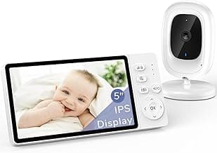 Baby Monitor no WiFi, 5” 1080p IPS Screen, 3050mAh Night Vision, 2-Way Audio, Temperature Sensor and Lullabies