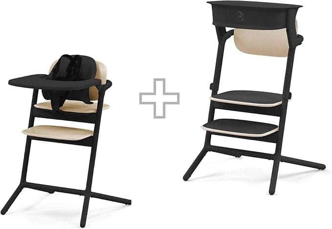 Cybex LEMO 3-in-1 High Chair with Training Tower Included, Adjustable from 6 Months to 99 Years, Baby Set with Tray, Tool-Free Adjustment, Ergonomic Design, Sand Black