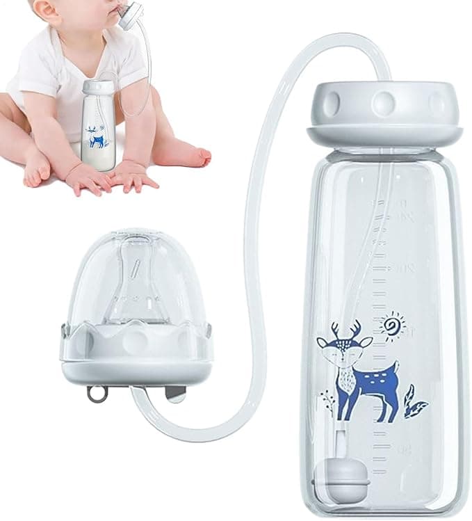 240ml Kids Milk Bottle, Silicone Leakproof with Nipple Straw, Adjustable Fast Flow for Boys Girls Indoor Outdoor Home Bedroom Living Room Hotel Travel Camping Durable Food-Grade Accessory