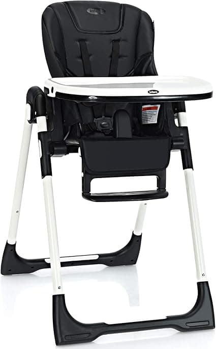 INFANS High Chair for Babies & Toddlers, Foldable Highchair with Multiple Adjustable Backrest, Footrest and Seat Height, Removable Tray, Detachable PU Leather Cushion, Built-in Rear Wheels (Black) (Black)