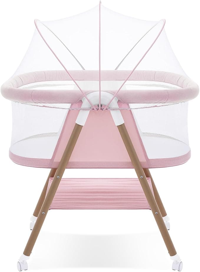 GYARING Baby bassinets,3 in1 Baby Crib, Sturdy, Portable & Easy to Assemble,Mosquito net and Portable Bag Included. (Pink)