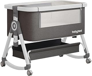 3 in 1 Bedside Bassinet, Portable Baby Crib with 6 Adjustable Heights, Breathable Mesh Newborn Sleeper with Wheels & Storage Basket, Grey