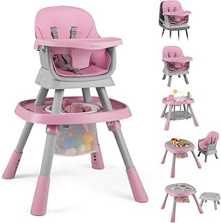 BABY JOY 16 in 1 High Chair, Convertible Baby Highchair for Babies and Toddlers with Activity Center, Booster Seat, Building Block Table, Toddler Chair with Safety Harness, Removable Tray (Pink)
