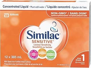 Similac Sensitive Lactose Sensitivity Baby Formula, Concentrated Liquid, 12 x 385 mL, 0+ Months, Orange, 385 ml (Pack of 12)