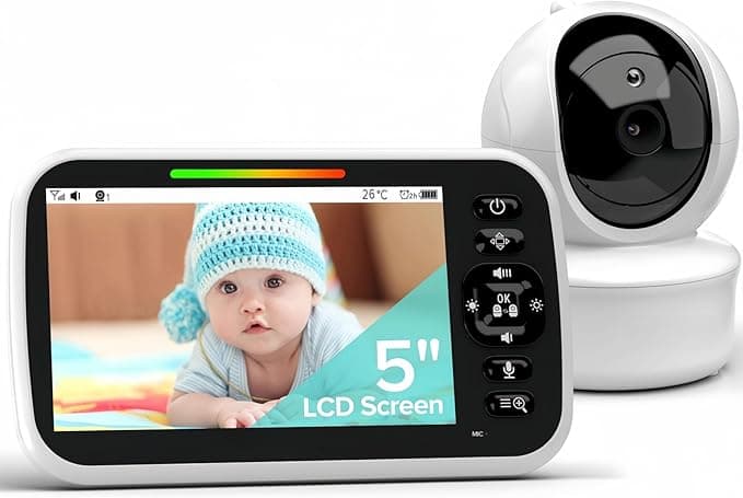 5” Large Display Video Baby Monitor with Remote Pan-Tilt-Zoom |Infrared Night Vision, Temperature Display, Lullaby, Two Way Audio |960ft Range Baby Monitor with Camera and Audio