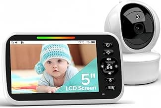 5” Large Display Video Baby Monitor with Remote Pan-Tilt-Zoom |Infrared Night Vision, Temperature Display, Lullaby, Two Way Audio |960ft Range Baby Monitor with Camera and Audio