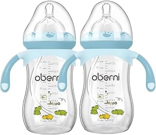 Oberni Anti-Colic Baby Bottle with Level 4 Fast Slow Nipple and Non-Slip Handles, 9oz / 270 mL, 12 Months+, Blue/2Pack