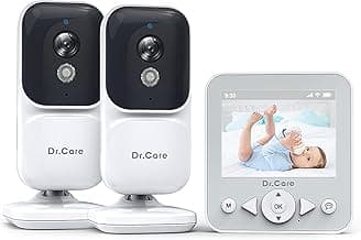 Dr. Care NeoView Video Baby Monitor with 2 Cameras - 2.8” Screen, 2-Way Audio, Video Loop Recording, Night Vision, Real-Time/VOX Monitoring, Temp Sensor, Lullabies, Belt Clip Design