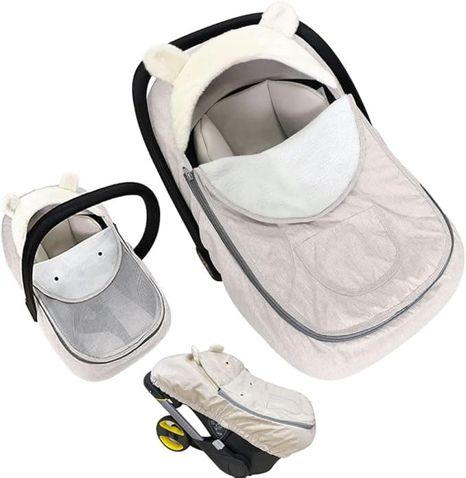 Baby Car Seat Cover Winter,Car Seat Covers for Babies,2 in 1 Carseat Cover Infant Car Seat Cover for Girl Boy Car Seat, Universal Baby Carrier Cover for All Seasons (Warm Sand)