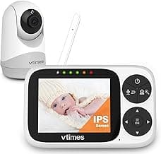 VTimes Video Baby Monitor with 1 Camera, 3.2" IPS Screen Baby Camera Monitor No WiFi Night Vision VOX Mode Pan-Tilt-Zoom Temperature Display 2 Way Audio Lullaby Feeding Alarm and 1000ft Range