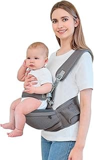 Baby Hip Carrier for Baby with Safety Strap - Toddler Carrier 7-45 lbs - Ergonomic Infant Holder Baby Carrier with Hip Seat Large Capacity Pockets (Dark Grey)