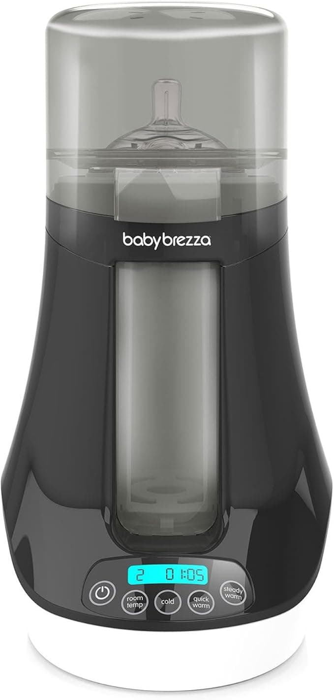 Baby Brezza Electric Baby Bottle Warmer, Breast Milk + Baby Food Warmer and Defroster - Universal Fits All Feeding Bottles:Glass, Plastic, Small, Large + Digital Display,Black and White