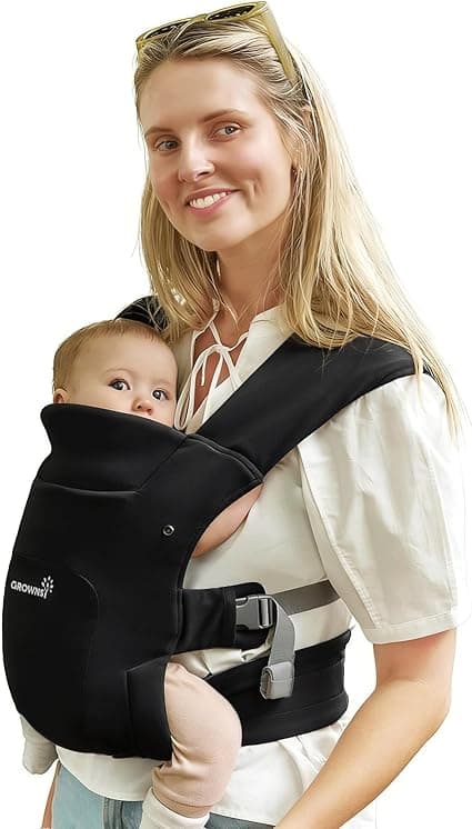 GROWNSY Baby Carrier Newborn to Toddler, Cozy Baby Wrap Carrier, Ergonomic Newborn Carrier with Head Support (Black)
