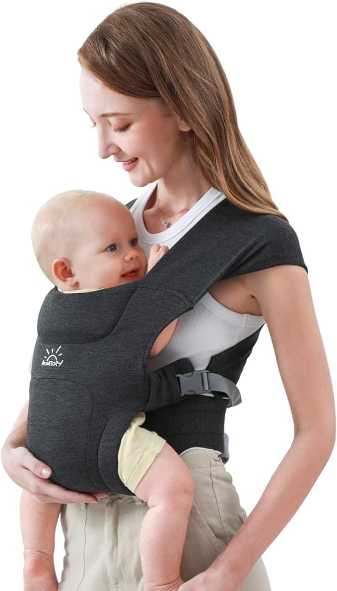 MOMTORY Baby Carrier, Newborn Carrier, Cozy Baby Wrap Carrier, with Hook&Loop for Easily Adjustable, Soft Fabric, Deep Grey