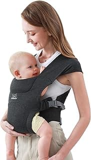 MOMTORY Baby Carrier, Newborn Carrier, Cozy Baby Wrap Carrier, with Hook&Loop for Easily Adjustable, Soft Fabric, Deep Grey