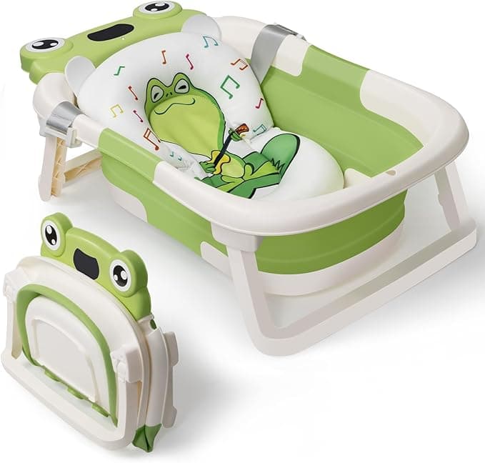 DEANIC Baby Bathtub Collapsible for Newborn Bath, Portable Infant Bathtub with Soft Baby Bath Support Cushion for 0-6-12 Month Newborns, Foldable Baby Bath tub for Indoor, Travel (Green)