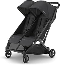 UPPAbaby Minu Duo Side-by-Side Double Stroller - Lightweight + Compact Design for Travel - Easy Fold- from Birth to Toddler - Independent Recline - Jake (Charcoal/Carbon Frame/Black Leather)