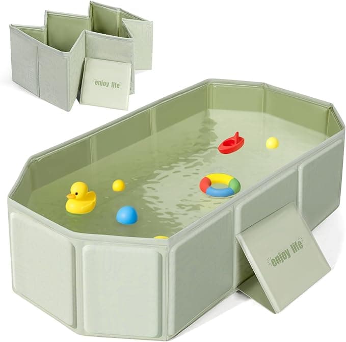 Orzbow Collapsible Baby Bathtub, Travel Bath Tub for Baby with Non-Slip Base, Portable Infant Bathtub for Kids Toddler 12 Months+, Easy to Clean, Stable & Durable, Space-Saving, Green