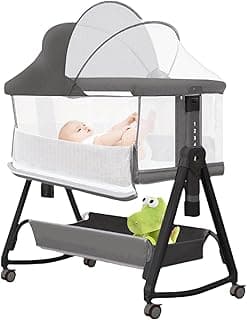 Baby Bassinet, 3 in 1 Bedside Bassinet for Baby, 7 Height Adjustment, Sturdy Bassinets Co-Sleeper with Wheels and Soft Mattress, Jestonten