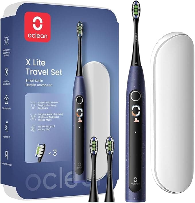 Oclean X Lite Smart Sonic Electric Toothbrush Set — Large Screen, 8 Area Tracking, One Click Operation, No App Required, 5 Modes, 40 Days Lasting, IPX7 Waterproof, Supports USB-C Charging, 3