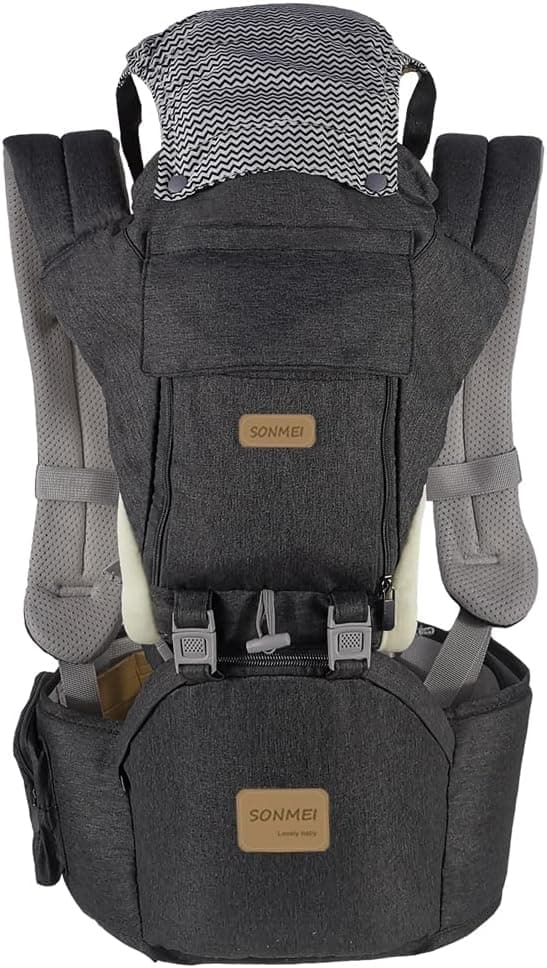 Ergonomic Baby Carrier with Hip Seat, 360° Positions, Soft and Breathable, All Seasons, for Newborns and Toddlers, Hiking Shopping Travelling