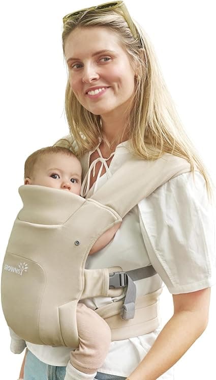 GROWNSY Baby Carrier Newborn to Toddler, Cozy Baby Wrap Carrier, Ergonomic Newborn Carrier with Head Support (Beige)
