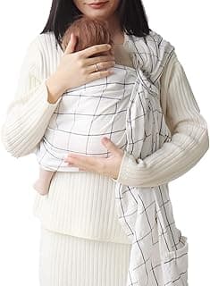 Baby Sling Ring Sling Carrier Wrap - Extra Soft Lightweight Linen Cotton Baby Slings for Infant, Toddler, Newborn and Kids - Great Shower Gift, Lightly Padded - Nursing Cover White Plaid