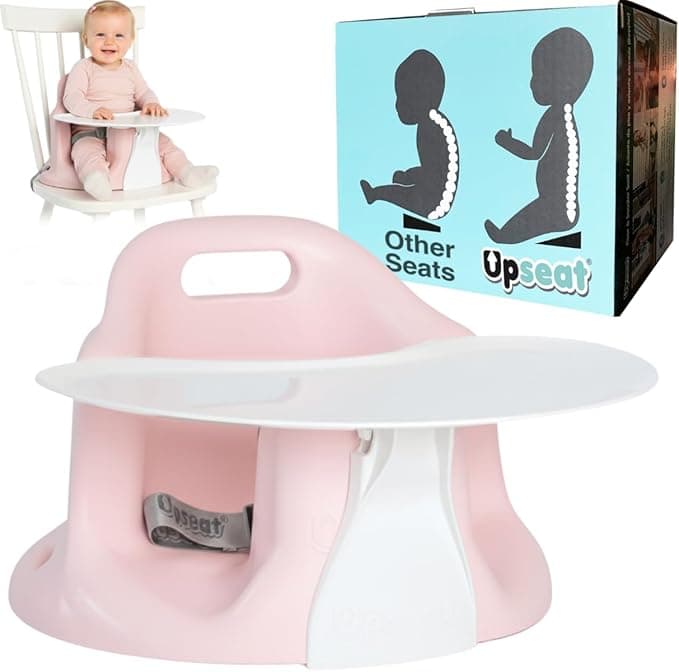 Upseat Baby Floor Seat Booster Chair for Sitting Up with Removable Tray for Meals and Playtime, Developed with Physiotherapists for Safe and Healthy Hip Development and Posture, Made in Canada (Pink)