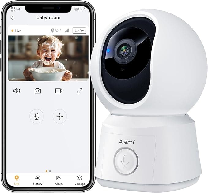Arenti B2, 360° View Baby Camera for Pet/Nanny, 2.4g WiFi Only, Temperature Sensor, Sound & Motion Detection, 2 Way Audio, Night Vision, Works with Arenti Screen2-No Light