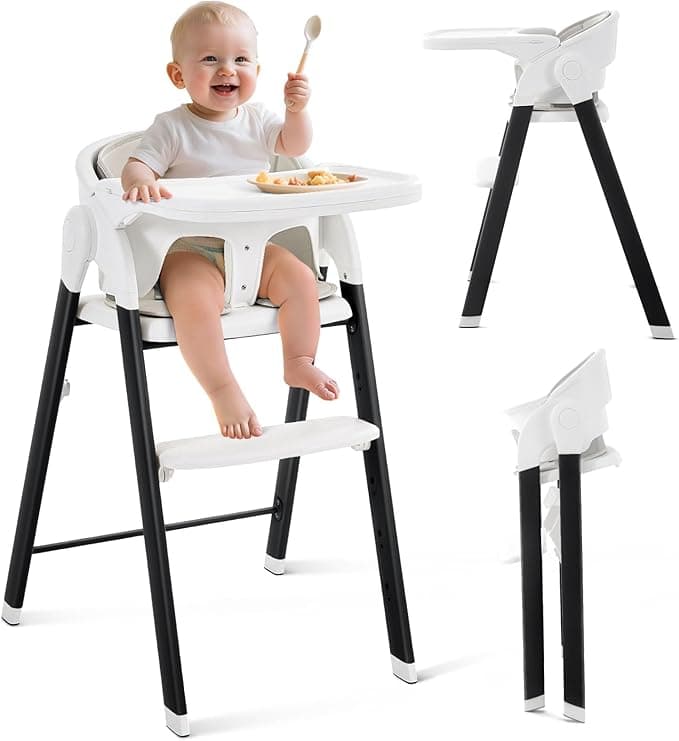 Convertible High Chairs for Babies & Toddlers. 5-in-1 Adjustable High Chair with Removable Tray, Easy to Clean, Portable. 6 Months up to 240 Lb (Black Whtie)