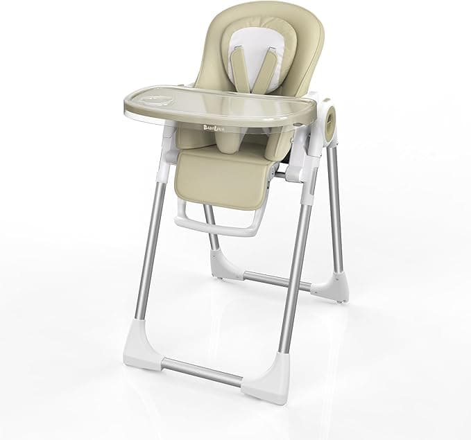 High Chair, Foldable High Chairs for Babies and Toddlers, Ultra Safe for Infant with Lockable Wheels, Easy Clean, Removable Tray/Adjustable Footrest for Baby Feeding HighChair, Cream