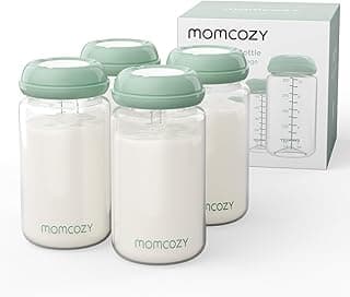 Momcozy Natural Baby Bottle, Wide-Neck, BPA Free Breast Milk Container, Storage Collection Bottle for Fridge & Milk Cooler, Breastfeeding Essential, 11 oz, 4 pcs