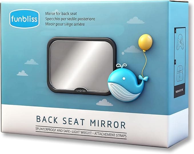 Funbliss Baby Car Mirror Safely Monitor Infant Child in Rear Facing Car Seat,Car Mirror Baby Rear Facing Seat，No Assembly Required, Safer Shatterproof