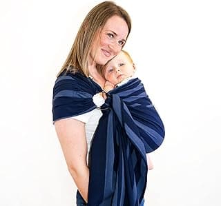 CHIMPAROO Ring Sling Baby Wrap Carrier - 100% Organic Cotton Baby Carrier Newborn to Toddler - Comfortable & Adjustable Baby Sling Carrier - With Aluminum Rings - Holds up to 15.8 kg - Azur, Size 2