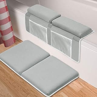 Bath Kneeler with Elbow Rest Pad Set, 1.5" Thick Baby Bath Kneeling Pad Arm Rest Cushion with 4 Toy Organizer for Happy Baby Bathing Time (Gray)