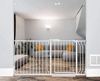 ALLAIBB 63 64 65 66 Inch Baby Gate Extra Wide Pressure Mount 62.20-66.93in Walk Through Auto Close White Metal Child Dog Pet Safety Gates with for Stairs,Doorways,Kitchen and Living Room 158-170cm