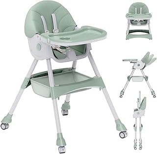 High Chairs for Babies And Toddlers, 4 in 1 Convertible Baby High Chair, Portable High Chair for Travel with Adjustable Height, Foldable HighChair With Wheels& Pu Cushion