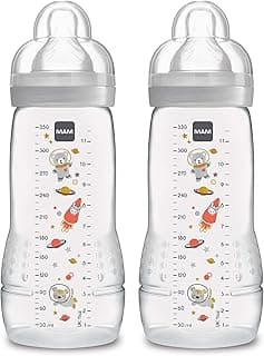 MAM Easy Active Baby Bottle 2 Pack, 11oz, BPA Free, Fast Flow Silicone Nipple, Anti-Slip Grip, Leak-Proof, 4+ Months, Cotton