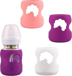 3 Pack Silicone Sleeves for Dr. Brown's Natural Glass Baby Bottles, Anti Breakage Baby Bottle Holder, Compatible Dr. Brown Wide-Neck Glass Baby Bottles 5 oz (White+Pink+Purple)