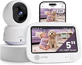 2K comfyer Smart WiFi Baby Monitor - 5" 1080P Split Screen, Phone APP & Monitor Control, Motion Alerts, Auto Tracking, Motion & Sound Detection, HD Night Vision, 5050mAh Battery, 2-Way Talk