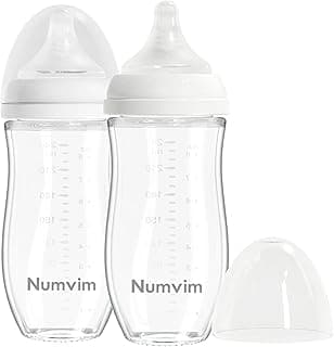 Natural Glass Baby Bottles Gentle & Extra Slow Flow, Newborn Breastfeeding Bottle with Anti Colic Nipple for 3 Months Babies, White (8 Ounce), 1 Count (Pack of 2)