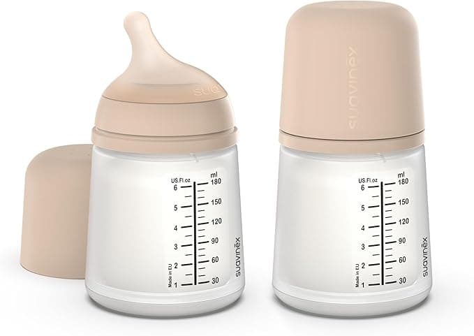Suavinex Zero Zero Anti Colic Baby Bottle, No 1 Spanish Baby Bottle Brand, Minimizes Bottle Rejection & Nipple Confusion, Perfect for Combo Feeding, 2pk, 6oz/180mL, Light Tone, Adaptable Flow Nipple