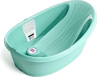 OKBABY Splash Baby Bath - Anti-Slip Base with Built-In Microencapsulated Liquid Crystal Digital Thermometer - Angled Back Support for Added Comfort - Fits Inside Bath or Walk-In Shower, Turquoise