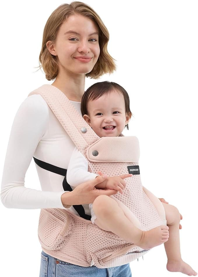 Momcozy Baby Carrier with Hip Seat,Ergonomic Support for Newborn to Toddler (0-36 Months),Hands-Free for Travel, Shopping & Daily Use,Lightweight & Adjustable,Pink