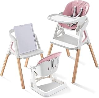 Baby High Chair, Babies and Toddlers Convertible Slim High Chair with 6 Growing Stages from Infant to Toddler Seating with Removable Tray, Easy to Clean,Light Pink Cushion