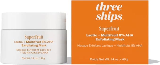 Three Ships - Superfruit Lactic + Multifruit 8% AHA Mask (1.4 oz | 40 g) | Polishing, Renewing, Smoothing Exfoliating Mask | Renew Dull Skin | Cruelty-Free, Vegan, Paraben-Free, Sensitive Skin Safe