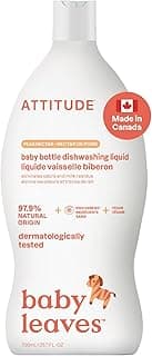 ATTITUDE Baby Bottle & Dish Soap, EWG Verified Bottle Cleaner, Dye Free, Removes Milk Residue & Grease, Vegan, Pear Nectar, 700 mL
