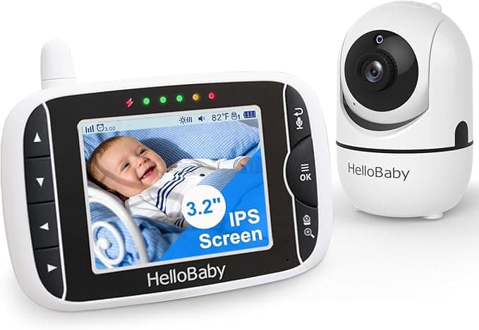 HelloBaby Baby Monitor, no WiFi no App Baby Monitor with Camera and Audio, Remote Pan-Tilt-Zoom, Auto Night Vision, Temperature Display, Lullaby, 3.2 inches IPS Screen